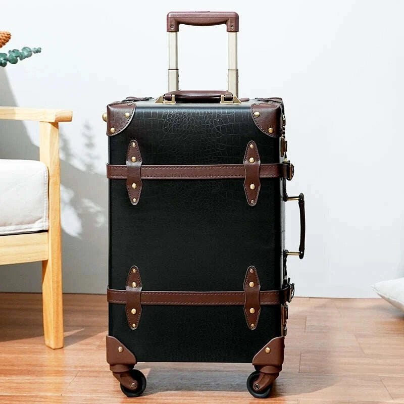 KIMLUD, Classic Retro Suitcase 20/24/26inch PP+PC Travel Suitcase Large Capacity Handmade Leather Suitcase Travel Set with Makeup Case, KIMLUD Womens Clothes