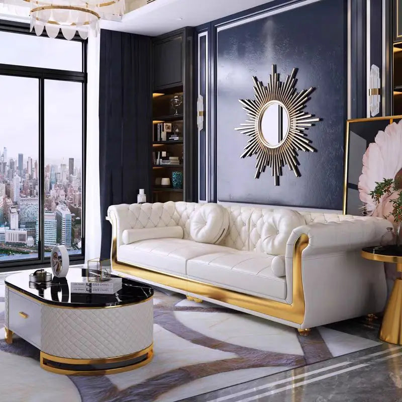 Leather Sofa Nordic American Small Apartment — White | KIMLUD
