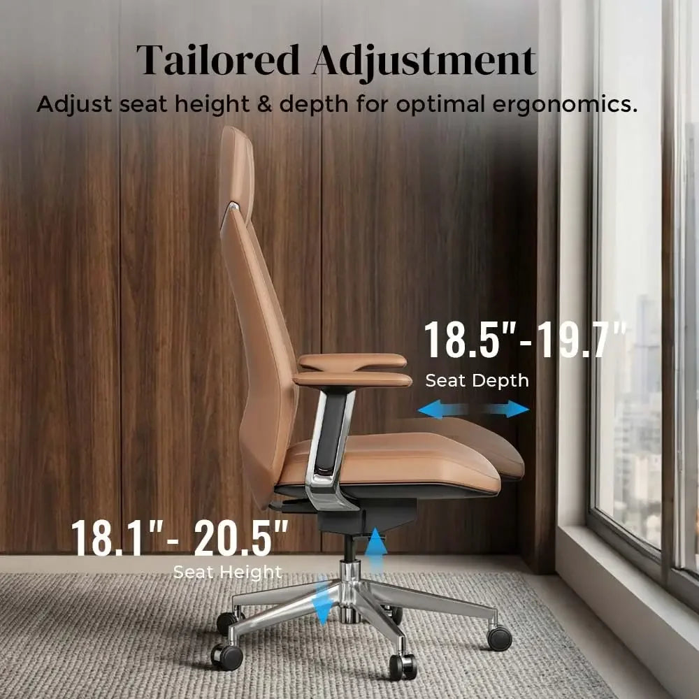 Leather Ergonomic Executive Office Chair — Tan | KIMLUD