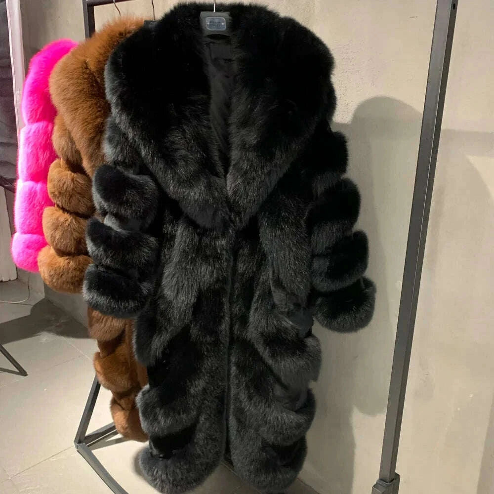 KIMLUD, High End Customization Diagonal Stripe Fur Jacket Extra Long Floor Full Length Luxury Silver Fox Fur Coat with Big Collar, KIMLUD Womens Clothes