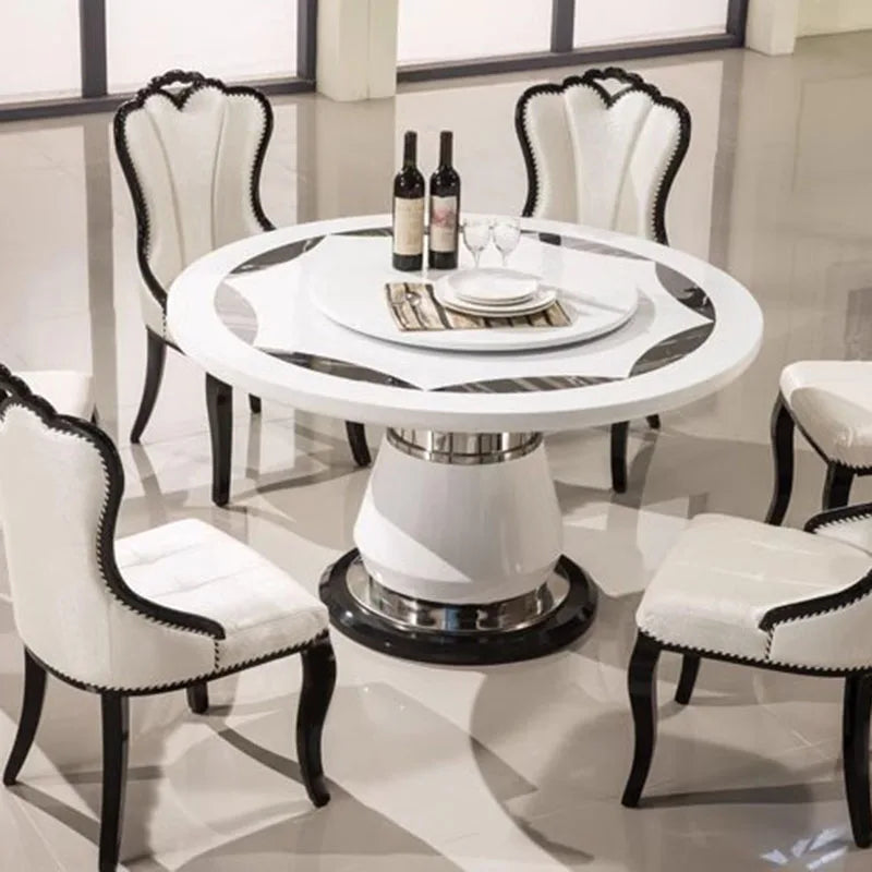 Marble Round Dining Table Eight Seater — White | KIMLUD