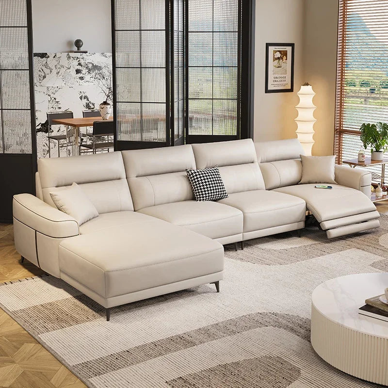 Leather Nordic Sofa Daybed Recliner — Ivory-Beige | KIMLUD