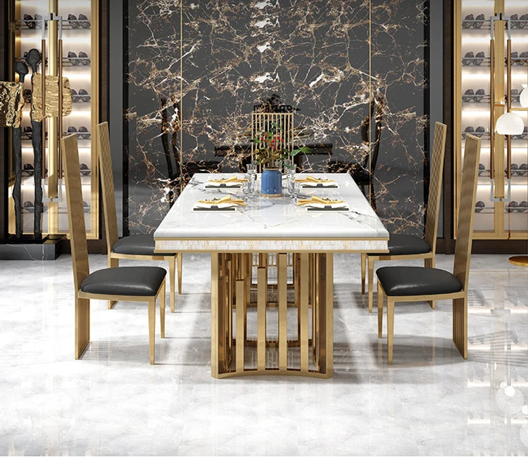 Marble Top Gold Frame Dining Table — Brown | KIMLUD