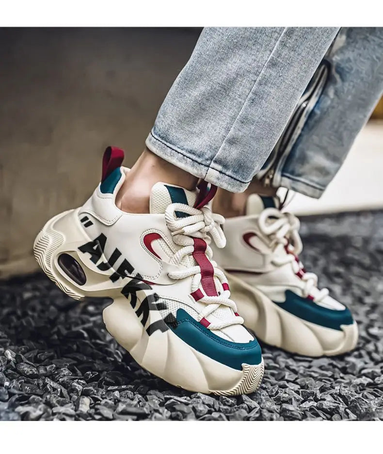 Ins Color-blocking Trendy Men's Shoes 2025 Yellow Dad Shoes Chunky Sneakers Man Thick-soled Height-enhancing Casual Sports Shoes