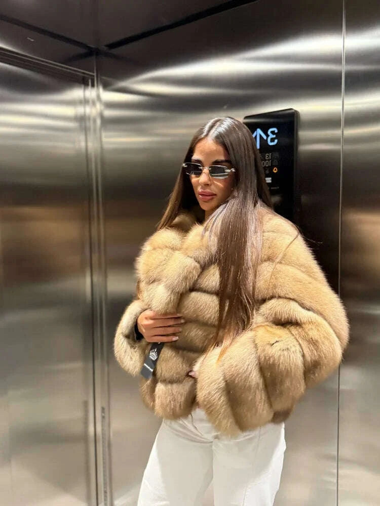 KIMLUD, Women Patchwork Faux Fur Coat Elegant Contrast Full Sleeve Lapel Loose Long Staple Plush Jacket Winter High Street Outerwears, KIMLUD Womens Clothes