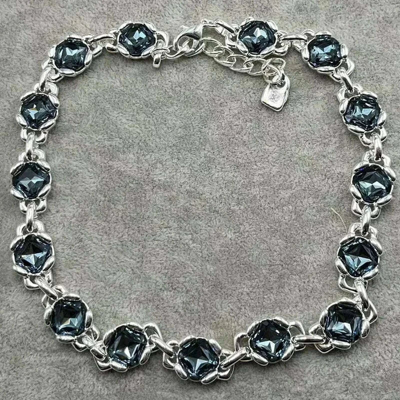 KIMLUD, 2025 Summer New Bestseller Shiny and Beautiful Blue Crystal Necklace, Women's Jewelry Gift, KIMLUD Womens Clothes