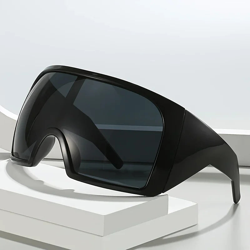 Oversized Shield Sunglasses Wrap Anti Wind UV400 — Black | KIMLUD