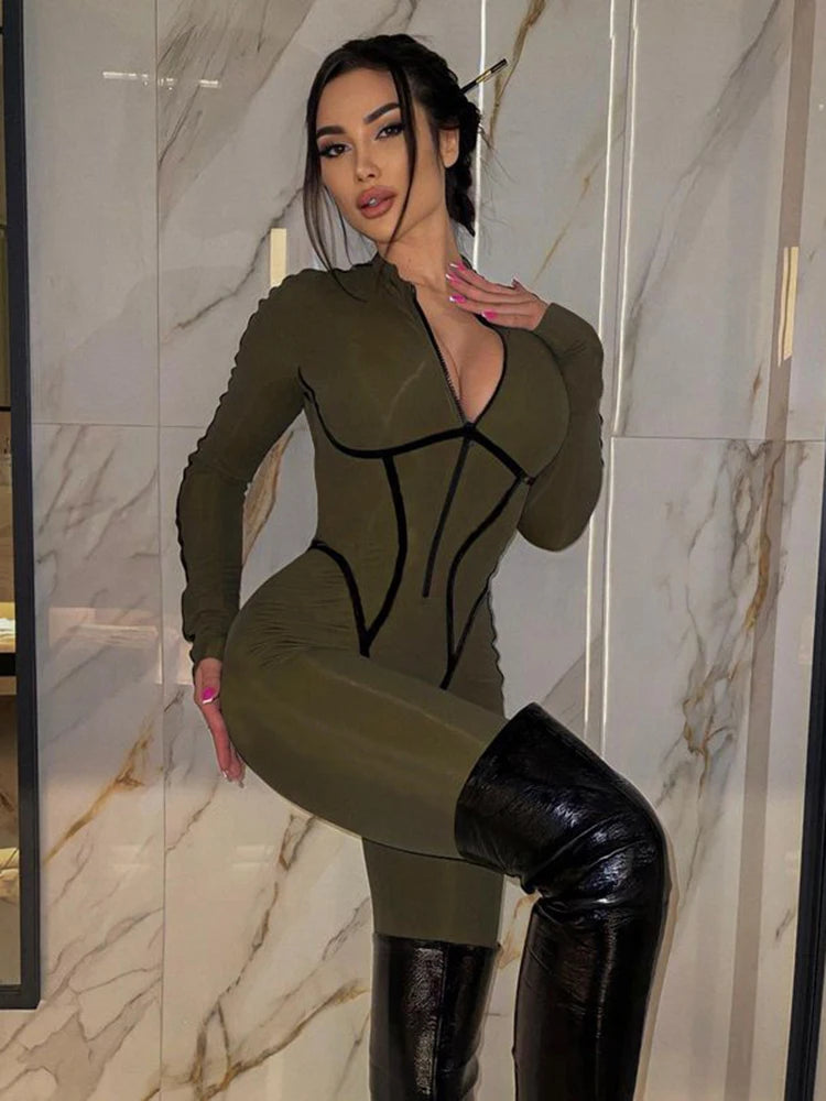 Jumpsuit – Zipper Bandage Silhouette – Long Sleeve | KIMLUD