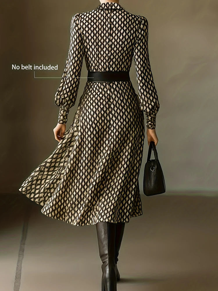 New V Neck Plaid Printed Chic Maxi Dress, Women Spring Autumn Long Sleeve Elegant Party Dress, 2026 Fashion Holiday Ladies Dress