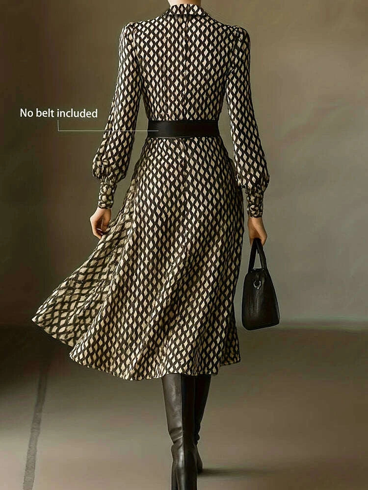 KIMLUD, New V Neck Plaid Printed Chic Maxi Dress, Women Spring Autumn Long Sleeve Elegant Party Dress, 2026 Fashion Holiday Ladies Dress, KIMLUD Womens Clothes