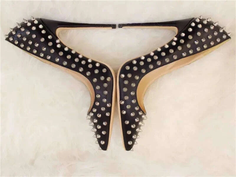 KIMLUD, Veowalk Silvet Gold Revits Women Sexy 12cm Pointed Toe High Heels Ladies Shallow Stiletto Pumps Shiny Wedding Party Dress Shoes, KIMLUD Womens Clothes