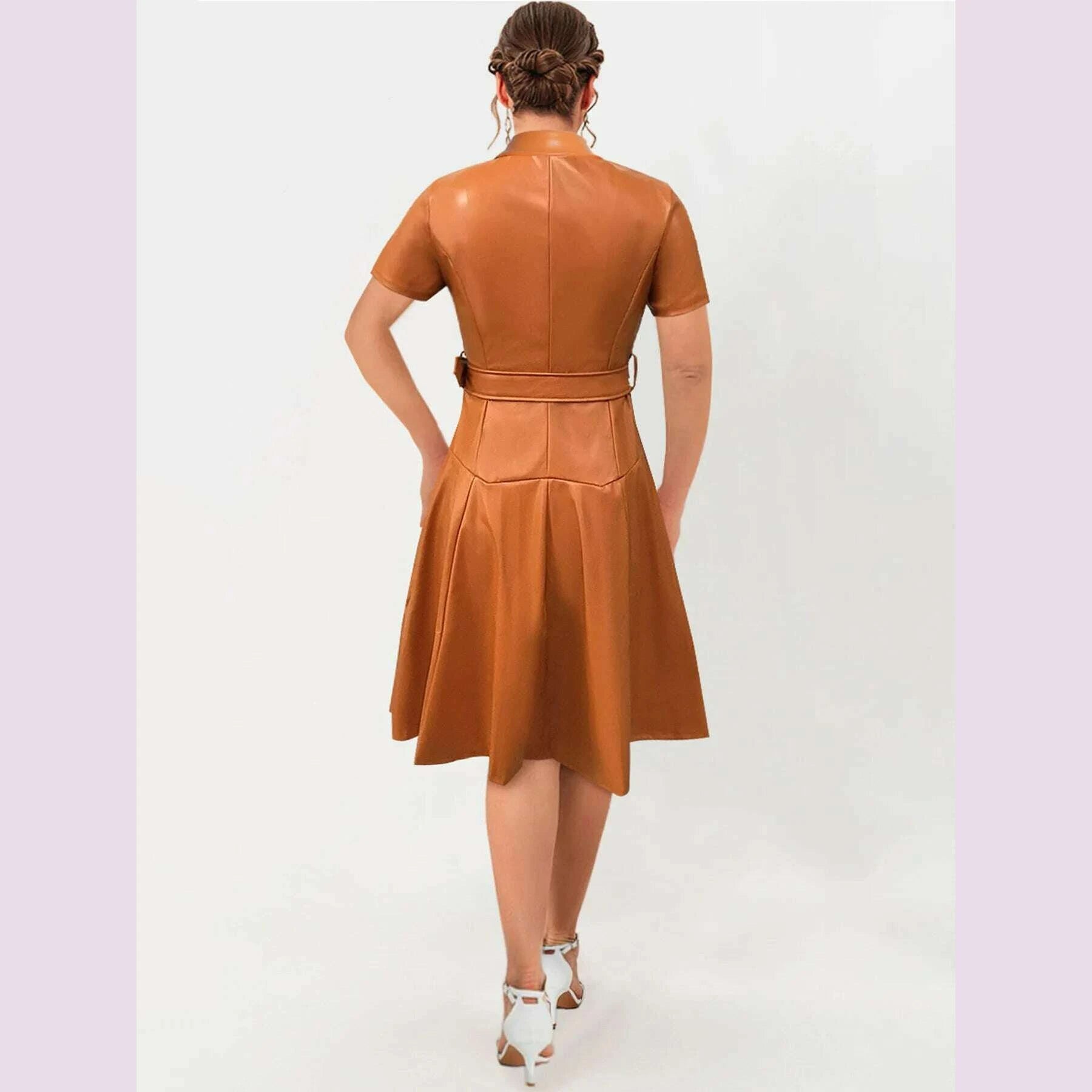 womens-shirt-collar-midi-dress-elegant-summer-zipper-short-sleeve-pu-leather-skinny-belted-lapel-fashion-midi-dress-2025kimlud-womens-fashion-34624883