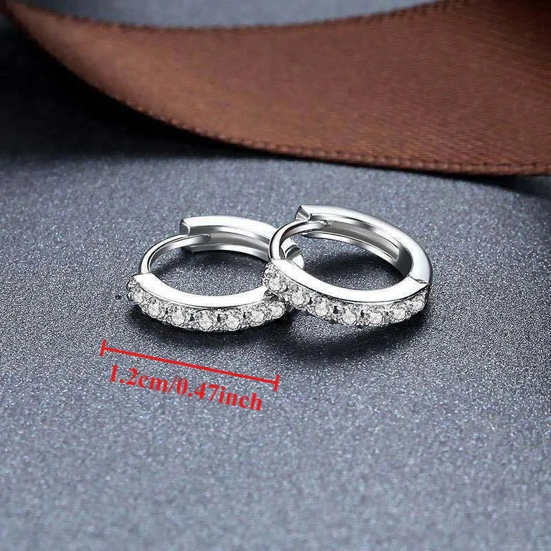Sterling Silver Earrings Shining Zircon Circle Hoops — Silver | KIMLUD
