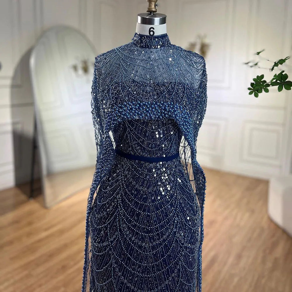 Beaded Gown With Mermaid Cape — Dubai Nude | KIMLUD