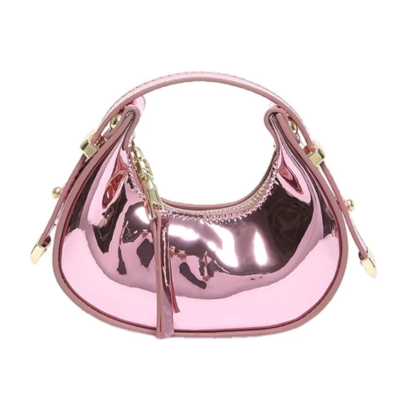Lacquered PU Mini Bag With Sculpted Silhouette — Candy Pink | KIMLUD