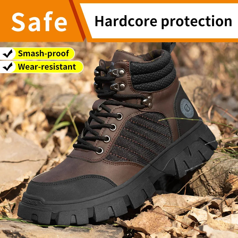Steel Toe Shoes for Men Indestructible Work Boots Lightweight Safety Shoes Walking Anti-smash Anti-puncture Protective Sneakers