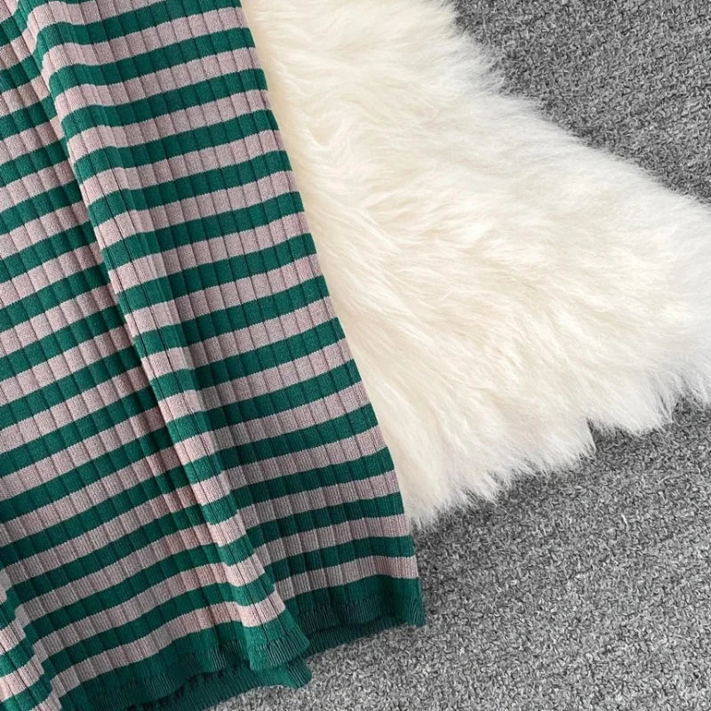 Knit Striped Bodycon Maxi Dress — Emerald Green | KIMLUD