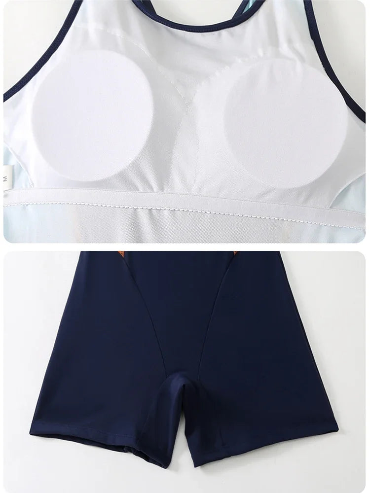 Athletic Nylon Spandex One Piece Swimsuit Racerback — Navy | KIMLUD