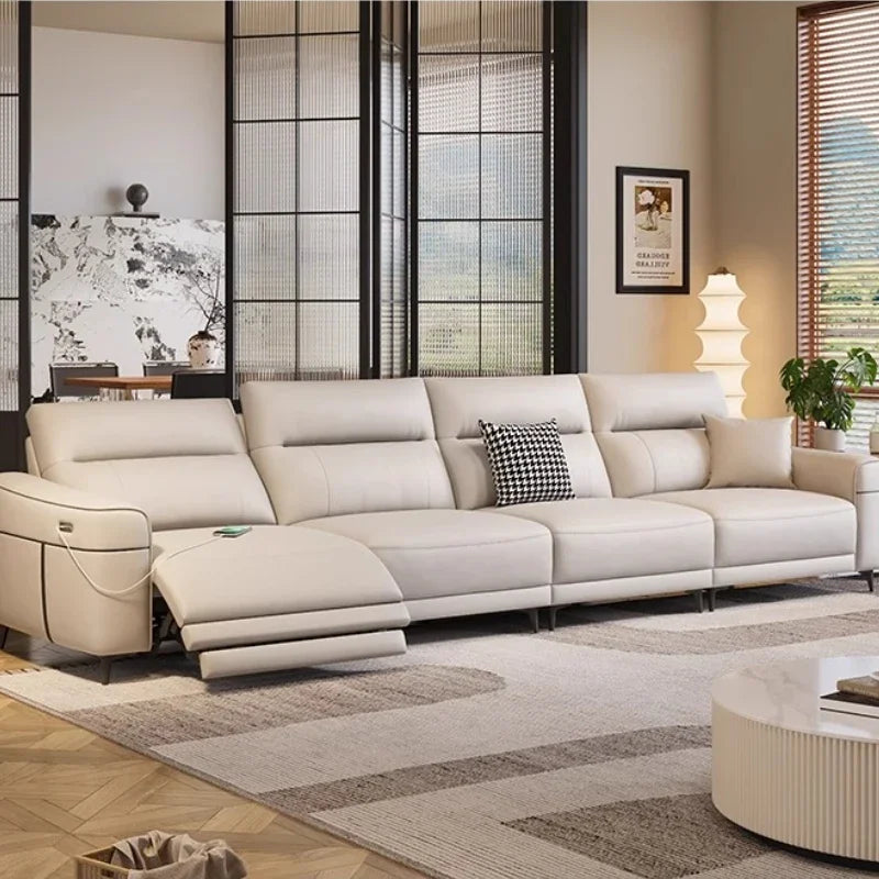 Leather Nordic Sofa Daybed Recliner — Ivory-Beige | KIMLUD