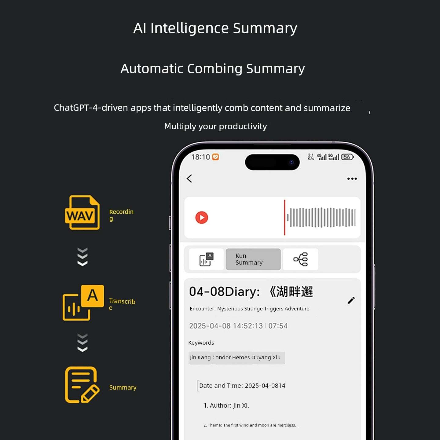KIMLUD, AI intelligent recording pen voice to text small portable recording Handy Gadget translation APP real-time Bluetooth meeting record, KIMLUD Womens Clothes