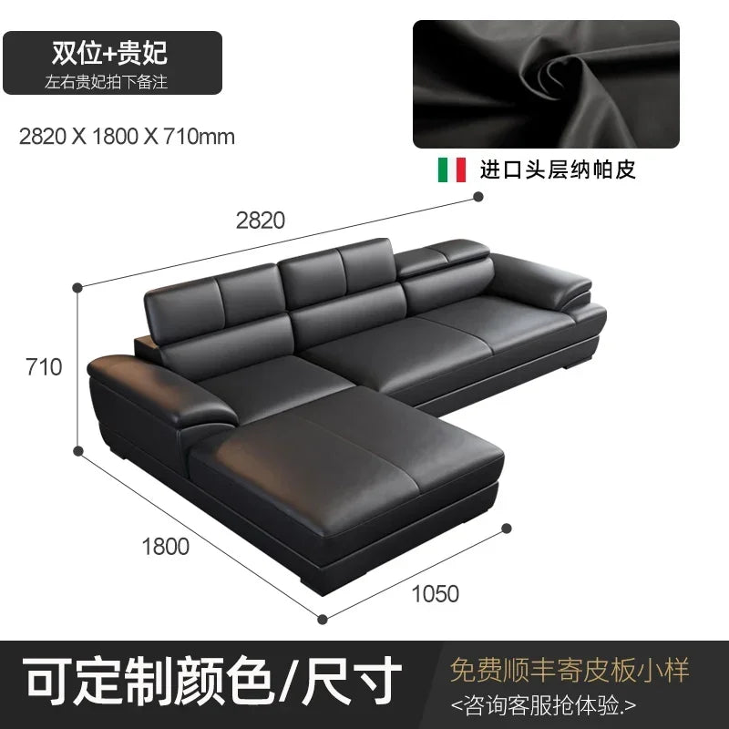 Minimalist Sectional Sofa Modular Design With Cowhide Accents — Charcoal Black | KIMLUD