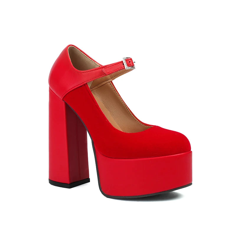 Pumps – Matte Flock Splice PU – Platform Heel | KIMLUD