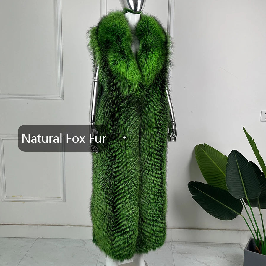 Luxurious Real Fox Fur Solid Vest — Brown | KIMLUD