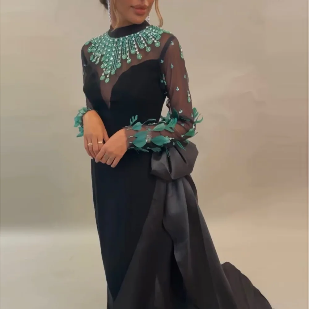 KIMLUD, Sharon Said Elegant Black Mermaid Evening Dress Dubai Luxury Emerald Green Beads Feathers Women Wedding Dresses Party Gowns, KIMLUD Womens Clothes