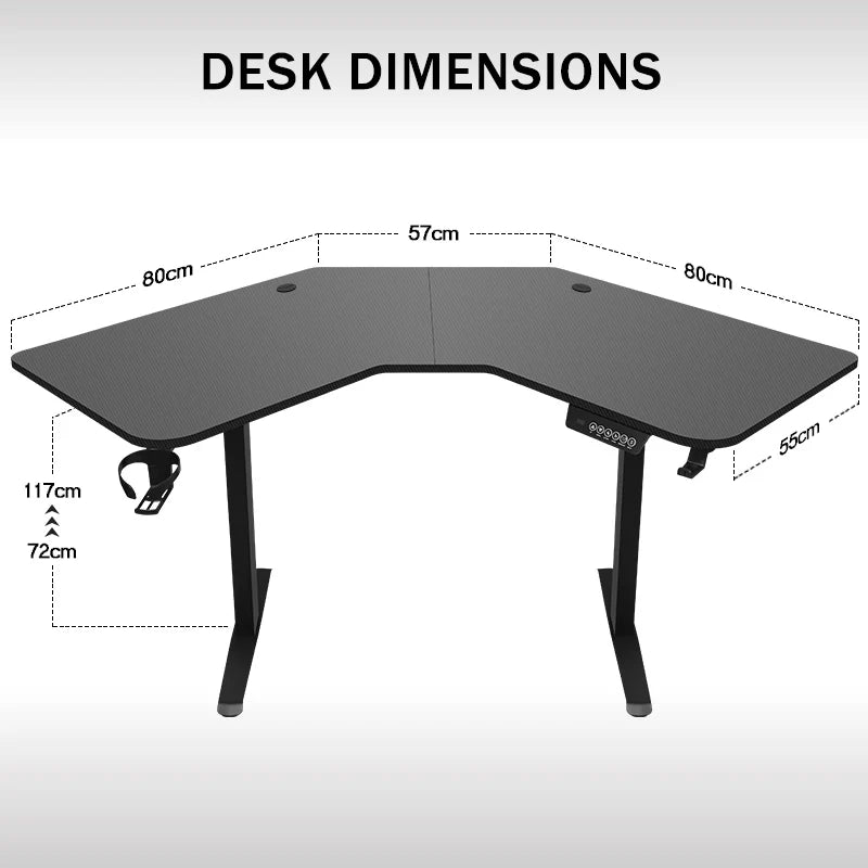 L-Shaped Desk Electric Height-Adjustable — Charcoal Matte | KIMLUD