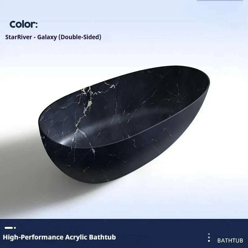 KIMLUD, Luxury marble-patterned freestanding bathtub, oval-shaped artificial stone soaking tub, suitable for hotels and villas., KIMLUD Womens Clothes