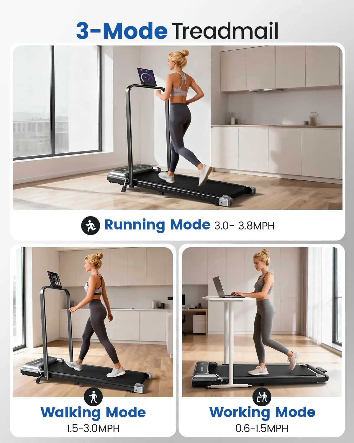 Compact Portable Walking Pad Treadmill With Incline And Handle — Black | KIMLUD
