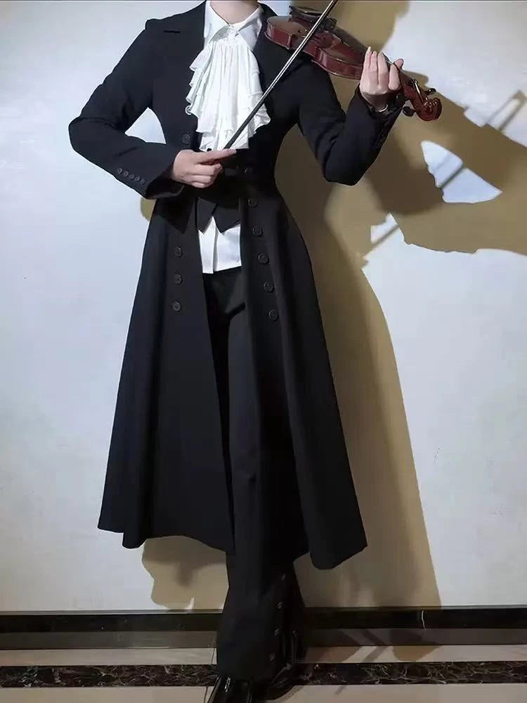 Japanese Y2K Patchwork Midi Coats Women Gothic Dark Academic Double Breasted Jackets Fashion Streetwear Slim Lapel Outwear New