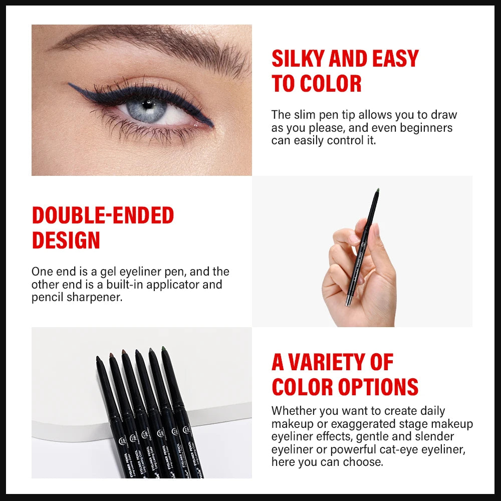 Waterproof Eyeliner Pencil Long-Lasting High color development Double-head design Built-in applicator pencil sharpener Eyeliner