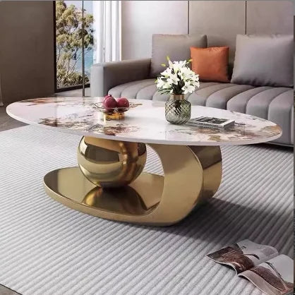 Nordic Minimalist Gold Table Set With Round Marble-Inspired Tops And Sculptural Bases — Champagne Gold | KIMLUD