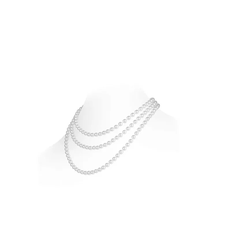 Pearl Necklace – Long Multi-Layer – Sterling Silver | KIMLUD