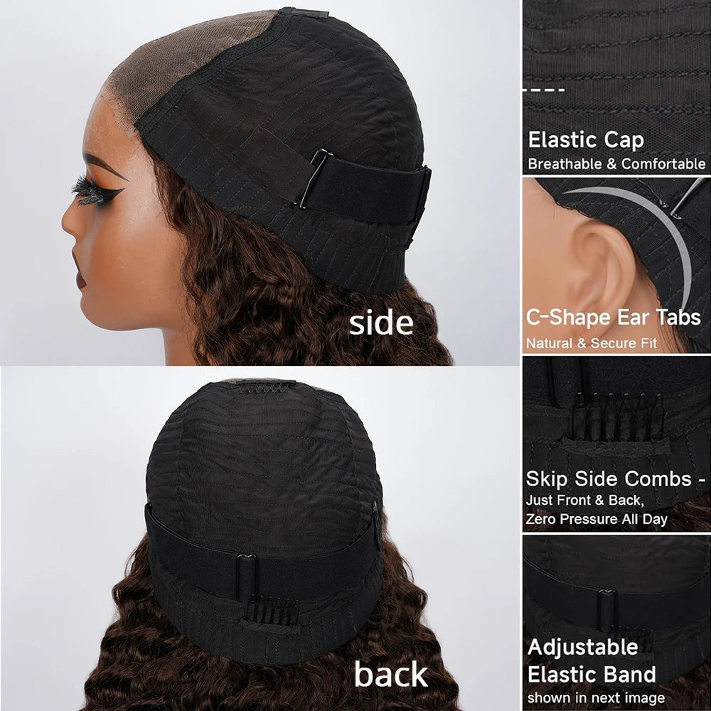 Lace Closure Wig – Glueless – Deep Wave – Chocolate Brown | KIMLUD