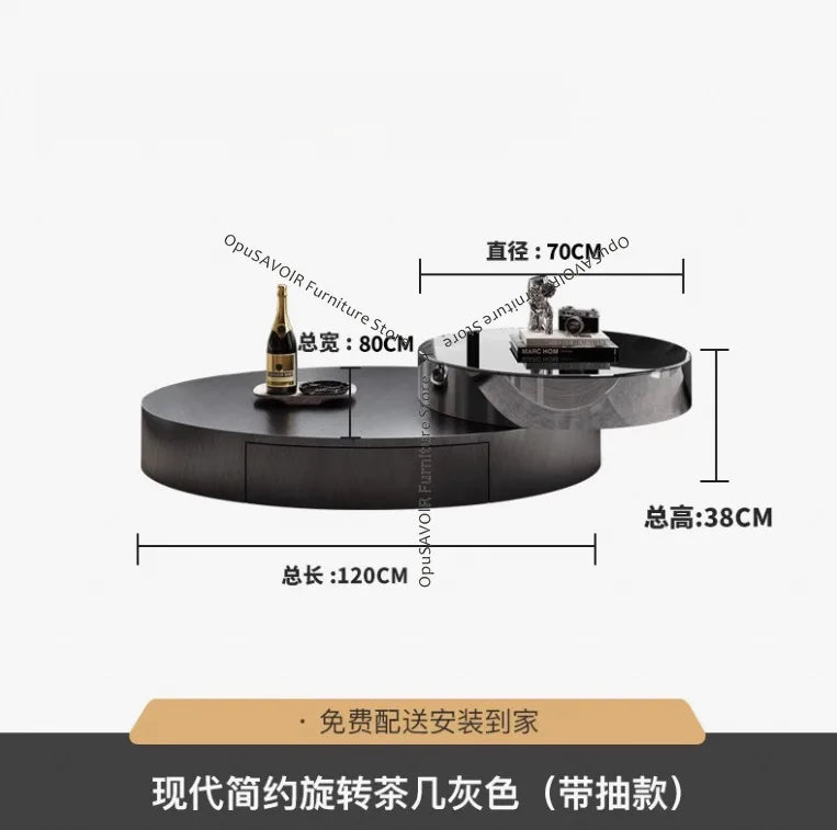 Italian Luxury Coffee Tables Oval Rotating Center — Champagne Gold | KIMLUD