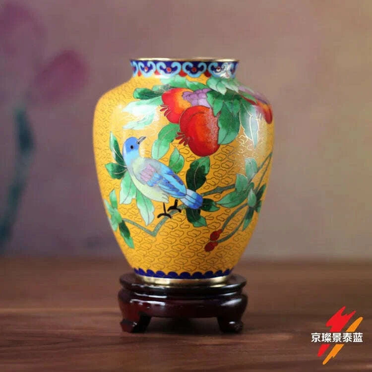 KIMLUD, Handmade Cloisonn Flower Vase, Copper Body Wire Wound, Enamel Plant Vase, Desktop Decorative, Exquisite Workmanship, Room Decor, KIMLUD Womens Clothes