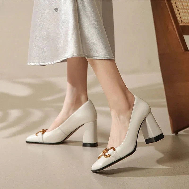 Patent Leather Square Buckle Pumps — Black | KIMLUD