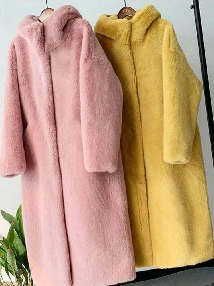 KIMLUD, 2024 New Winter Hooded Women Faux Fur Coat Ladies Thick Warm Long Fur Jacket Soft Tedy Female Loose Faux Fur Coats Outwear Parka, KIMLUD Womens Clothes