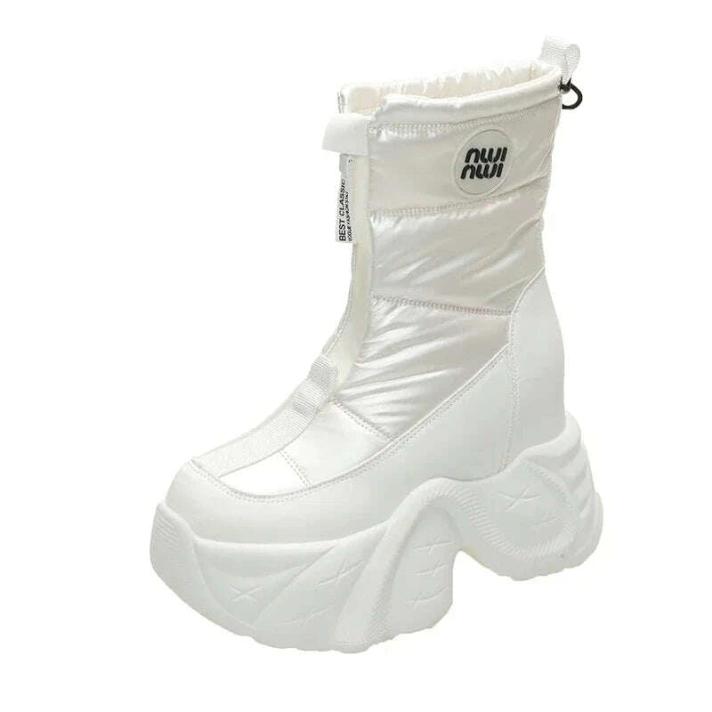 KIMLUD, 10CM Winter Women's Fur Snow Boots Keep Warm Chunky Short Boots Outdoor Plush Mid-calf Shoes Platform Anti-skid Leather Sneakers, KIMLUD Womens Clothes