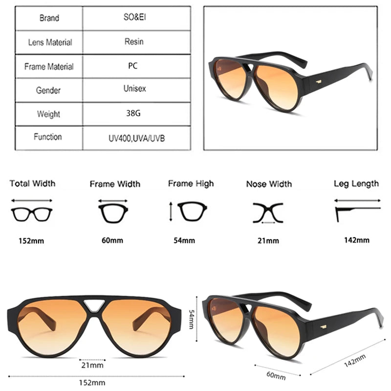 Oversized Pilot Sunglasses Double Bridges — Red And Green | KIMLUD
