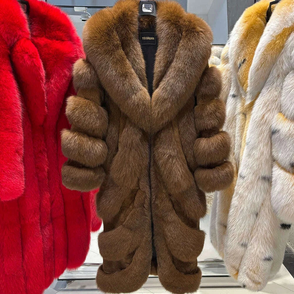 KIMLUD, YOLOAgain 2025 Winter Warm Luxury Real Fox Fur Coat Women Pink Fox Fur Jacket Long, KIMLUD Womens Clothes