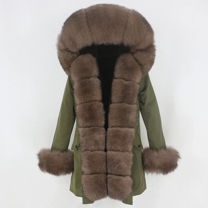 OFTBUY 2024 Fashion Winter Jacket Women Real Fur Coat Natural Real Fox Fur Collar Loose Long Parkas Big Fur Outerwear Detachable