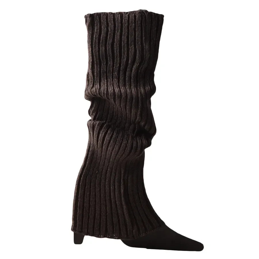 Knit Socks Neon Ribbed Leg Warmers — Black | KIMLUD