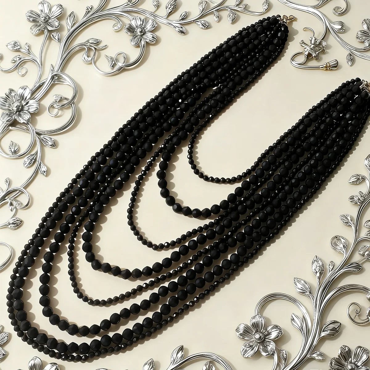 Necklaces – Multi-Layer Bohemian Style – Acrylic Beaded – Black | KIMLUD