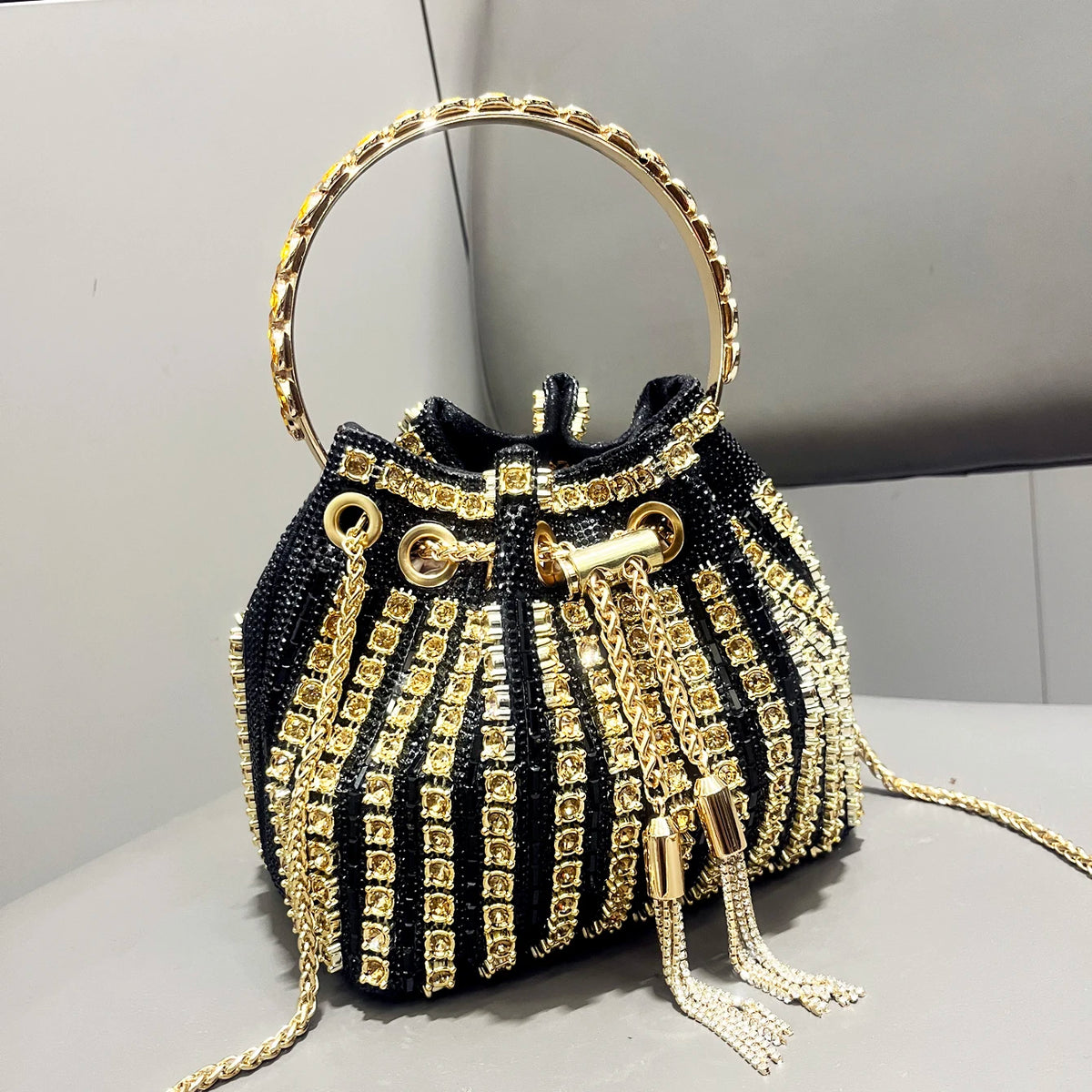 Bucket Bag – Crystal Rhinestone Accent – Polyester | KIMLUD