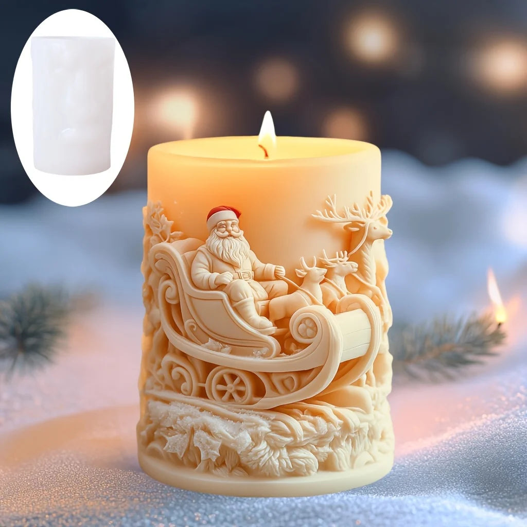 KIMLUD, 3DReindeer riding Santa Claus relief cylindrical candle silicone mold Christmas tree snowflake snow forest reindeer resin molds, KIMLUD Womens Clothes