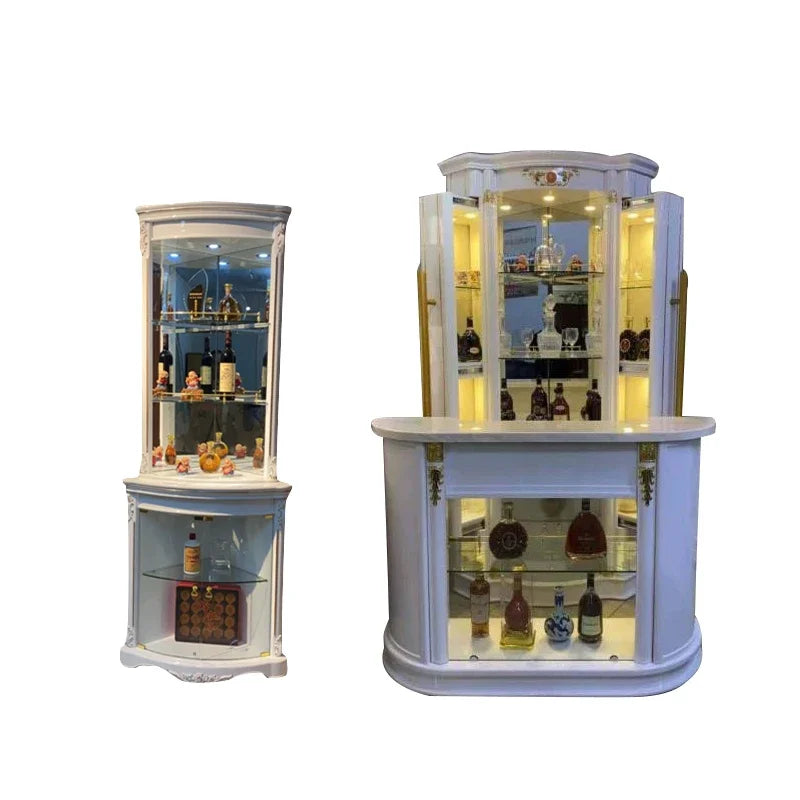Wooden Wine Cabinet Sideboard With Glass Display — Ivory-White | KIMLUD