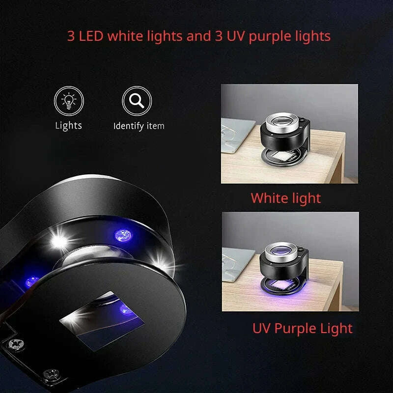 KIMLUD, 60x magnifying glass USB rechargeable Magnifier Glass Optical Glass Lens Loupe with 6 LED UV lights for Coin Stamps Jewelry, KIMLUD Womens Clothes